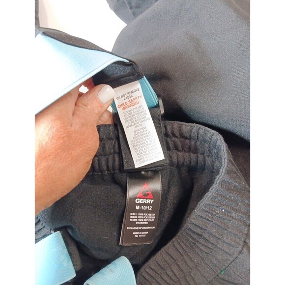 BOYS GERRY BLACK BLUE SNOW SKI SNOWBOARD PANTS BIBS OVERALLS SUSPENDERS M 10 12 - Picture 4 of 11